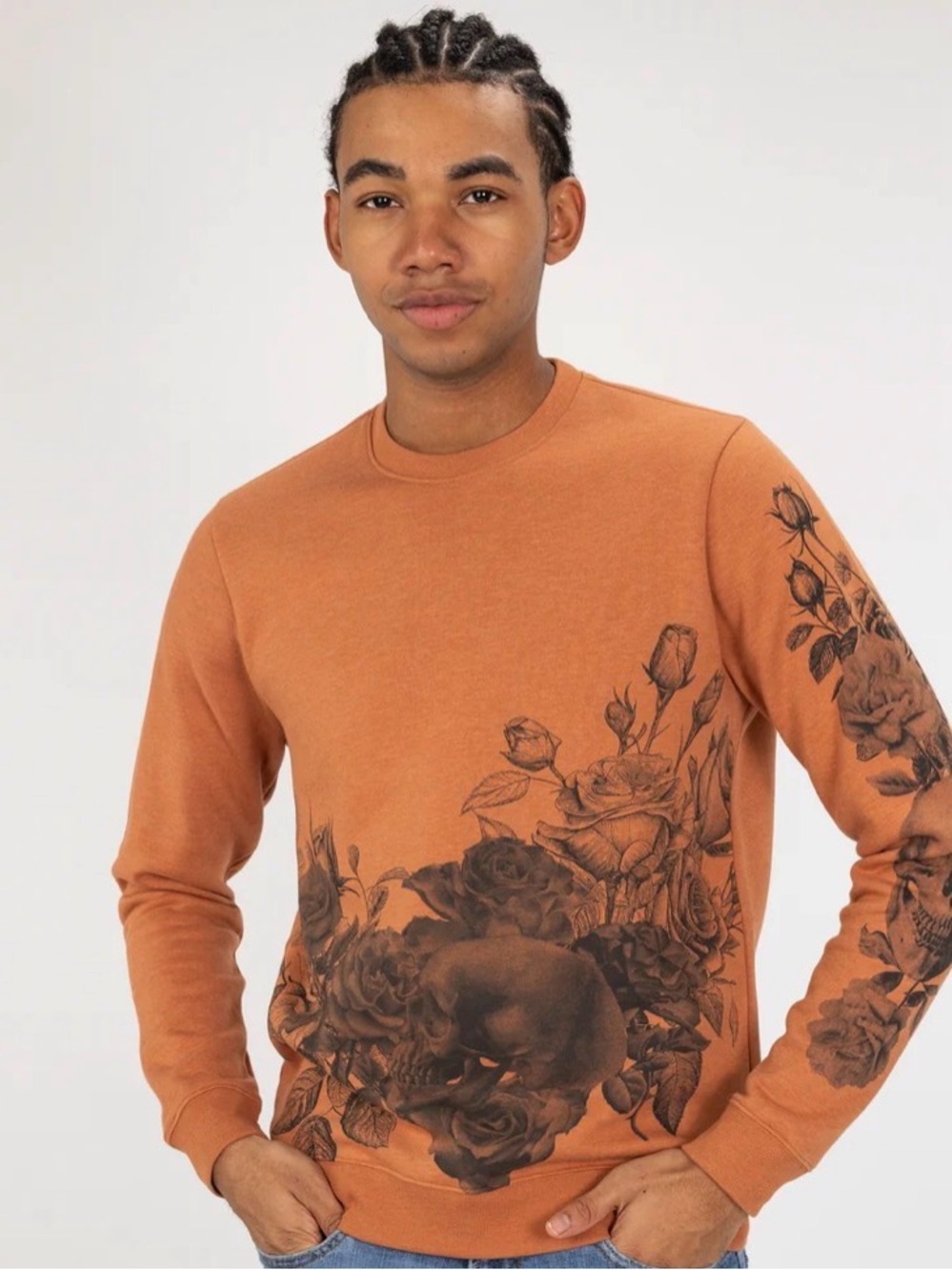 Blind Rooster Skull & Roses Graphic Wraparound Crewneck Sweatshirt L Gothic Y2K